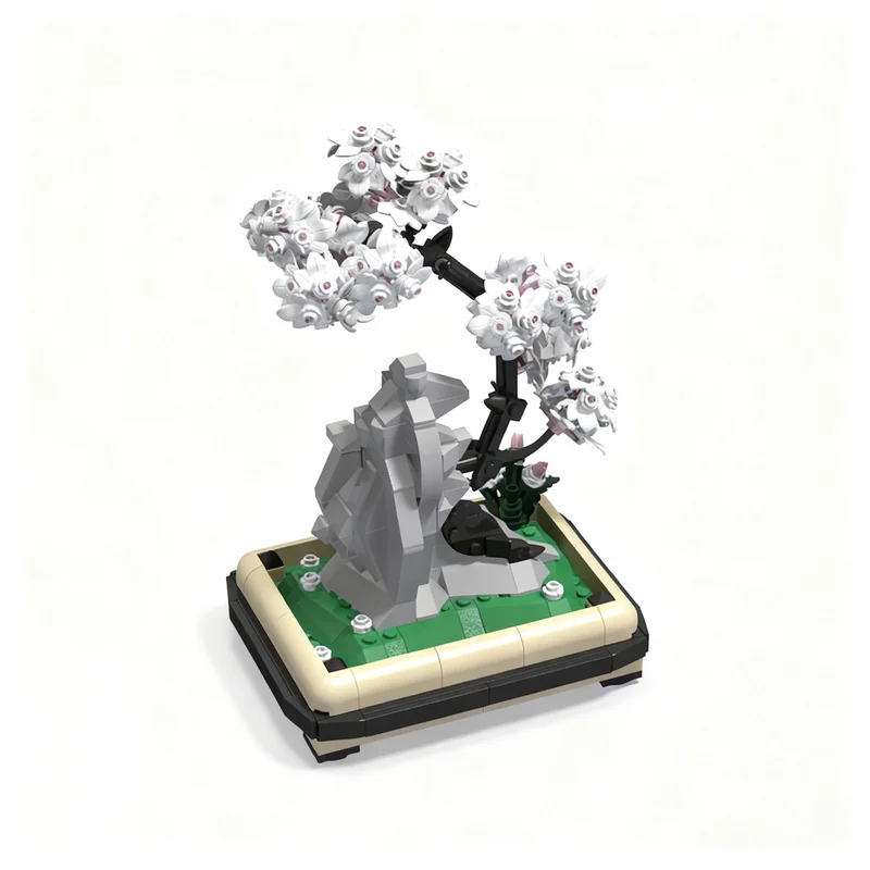 Фото 524 детали MOC Botanicals Sakura Black Bonsai A Rock, конструктор, развивающая игрушка, идея для подарка на Рождество, DIY, строительные блоки №3