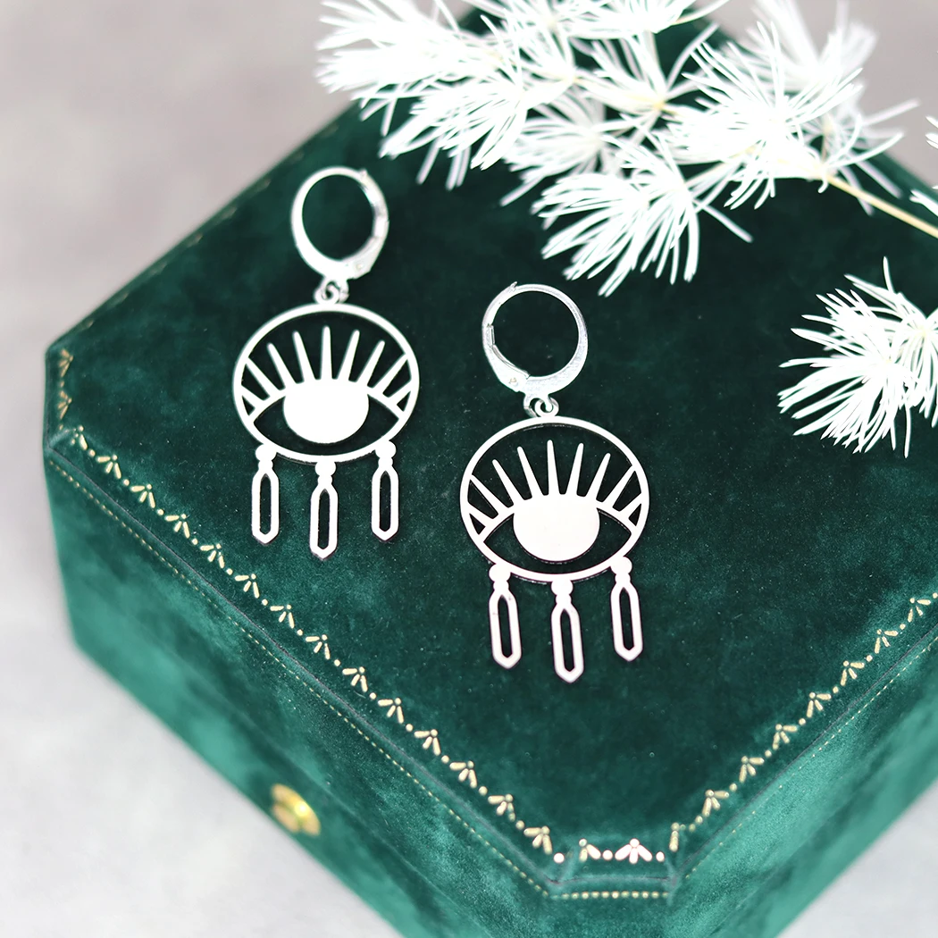 Женские серьги-кольца из нержавеющей стали с изображением сглаза