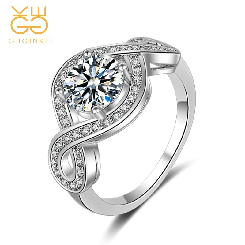 

GUGINKEI Fashion Classic Simple Line Design Zircon Rings for Women Wedding Engagement Jewelry 925 Sterling Silver Ring Gift