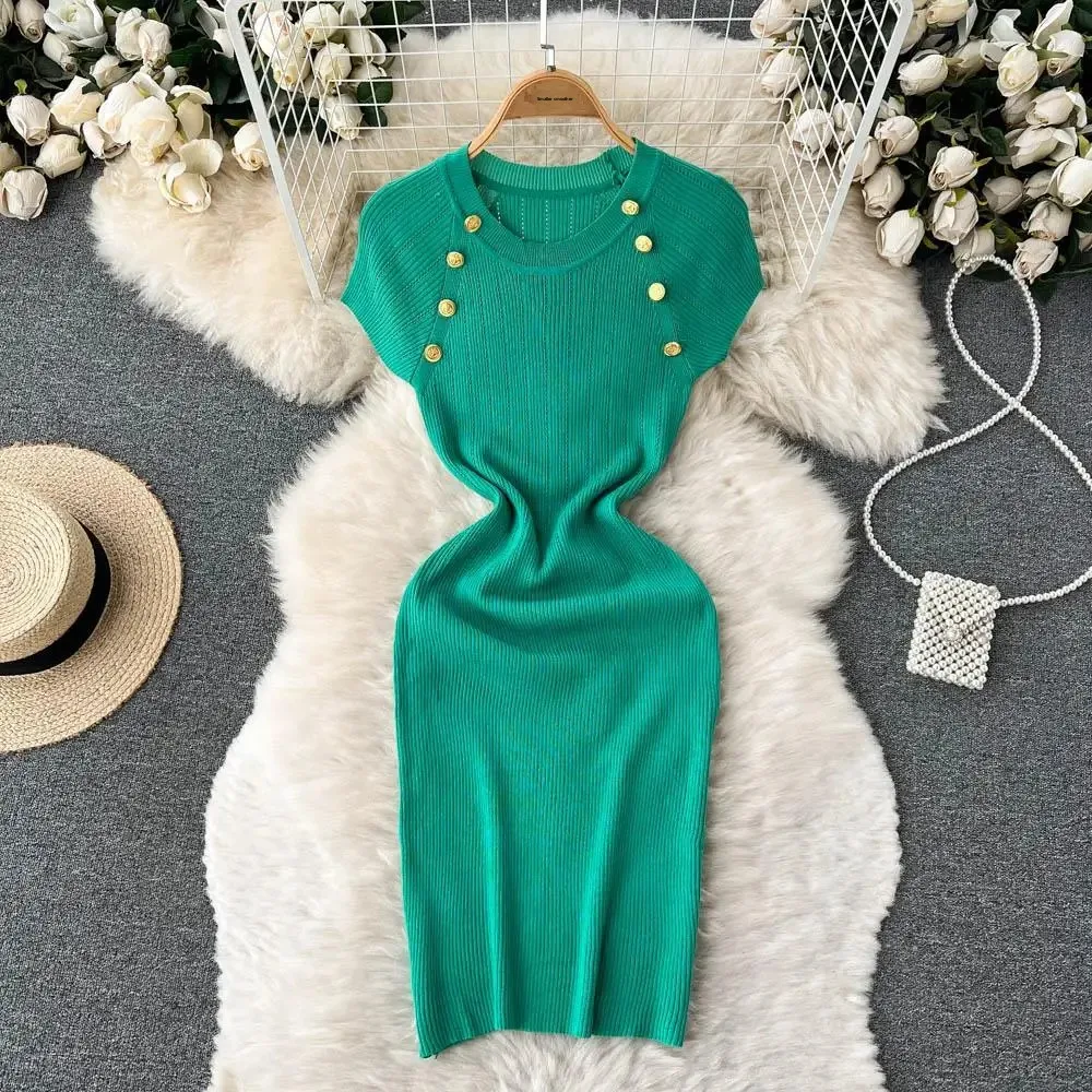 Утягивающее трикотажное платье с короткими рукавами летняя женская одежда