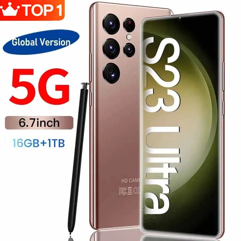 

Смартфон S23 Ultra 6,7 HD, оригинальный телефон с экраном 16 ГБ + 1 ТБ, телефон с двумя Sim-картами, Android, разблокированный, 72 МП, 6800 мАч