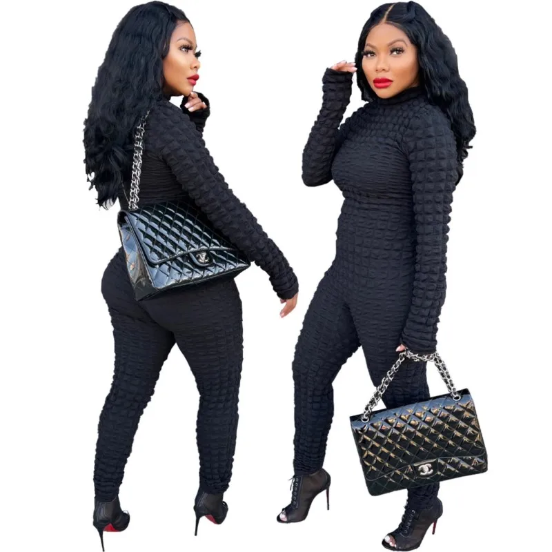 Autumn Winter Thin Solid Knitted Plaid Jumpsuit For Women Long Sleeve Zipper Bodysuit Stretch Trousers Street Bodysuit 2022 New