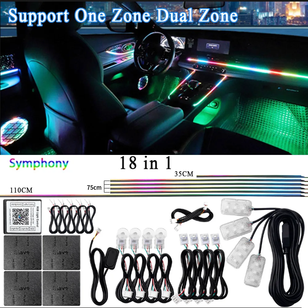 

Светодиодная RGB-лента Для Автомобиля 18/22 В 1, Акриловая, С Bluetooth, 64 Цвета, Сенсорное Управление