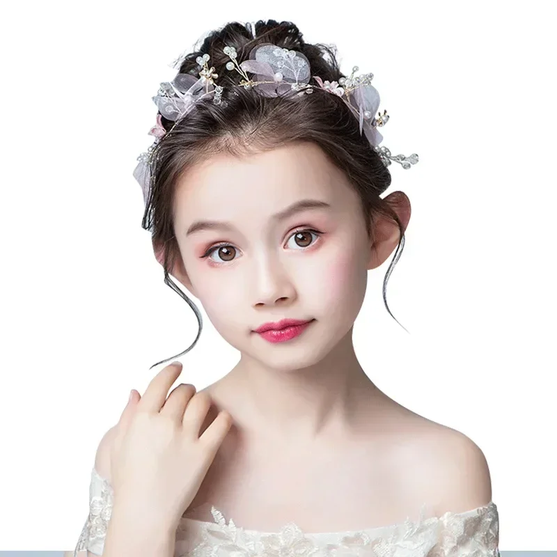 Детский венок головные уборы для девочек аксессуары волос тканевый жемчужный