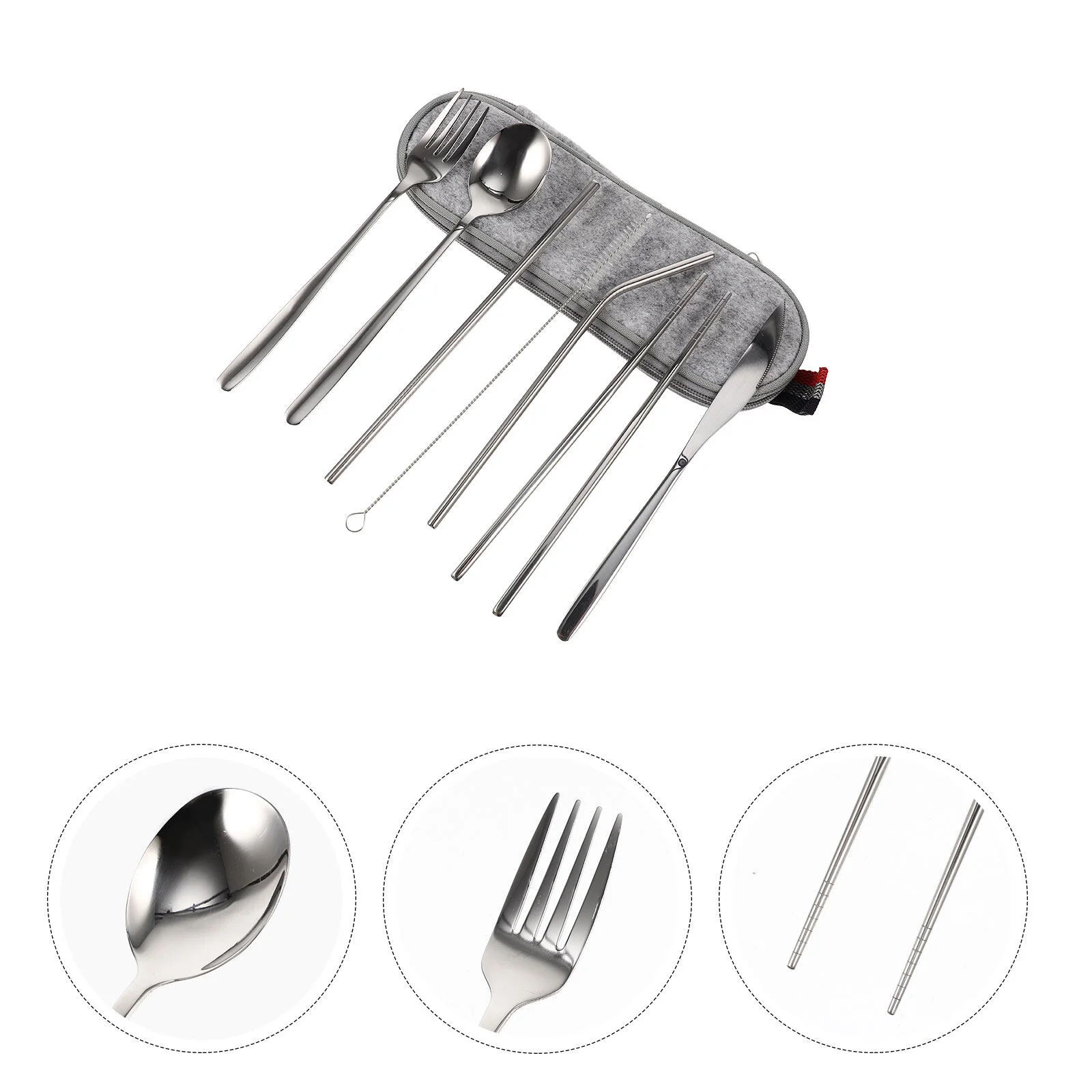 

Travel Utensils Necessity Stainless Steel Silverware Barbecue Straw Fork Spoon Travel Tableware Non-woven Fabric