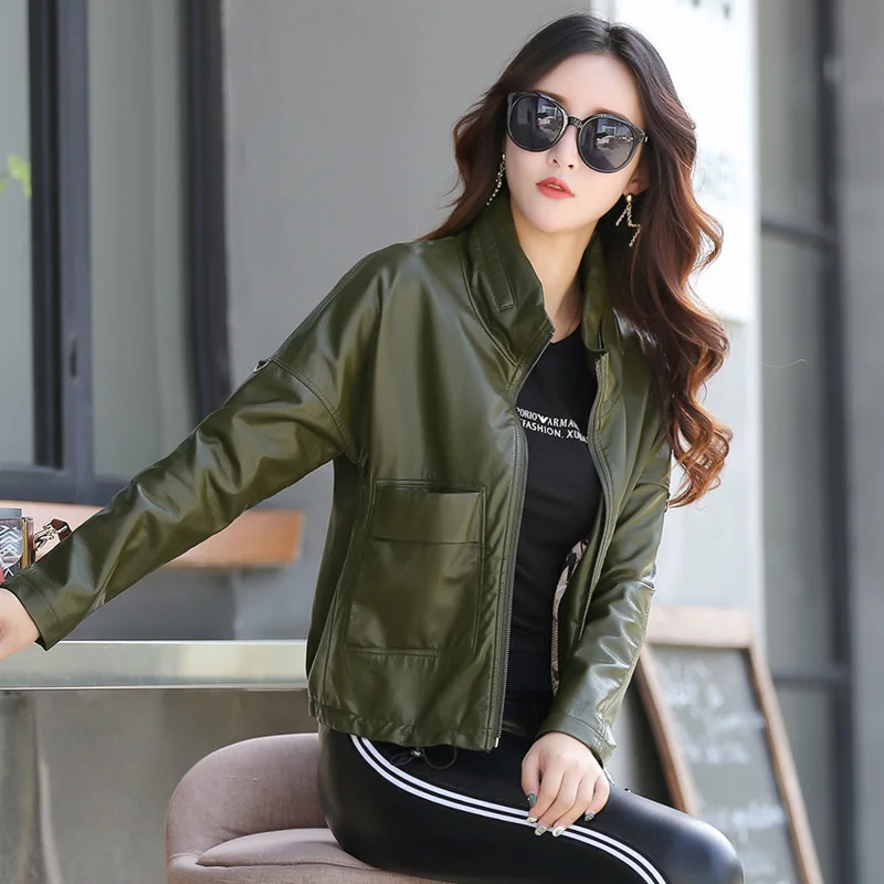 100% genuine real Sheepskin women's short motorcycle leather jacket Korean version Slim 2023 autumn winter coat
