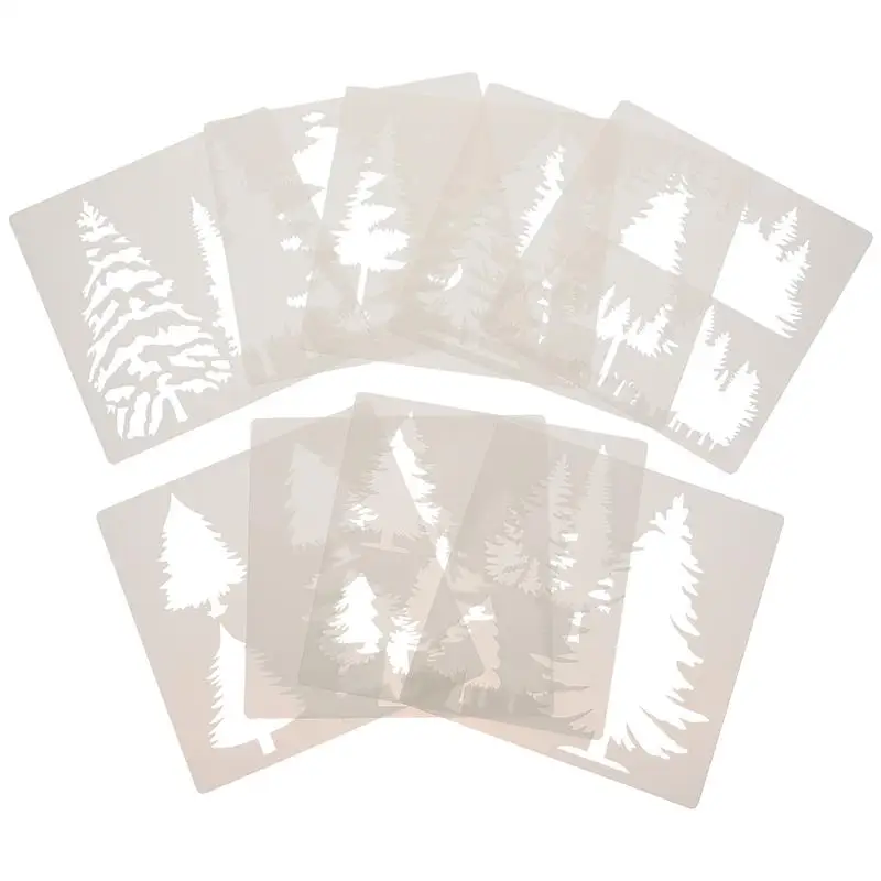 

9Pcs Christmas Tree Templates Plastic Xmas Tree Painting Stencils Novelty Christmas Drawing Stencils