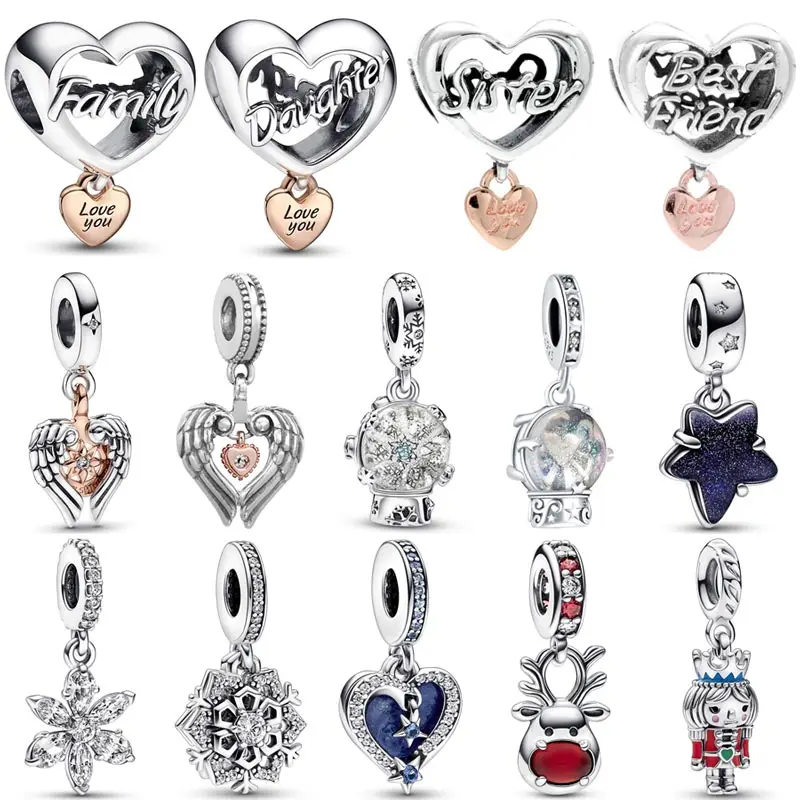 

Love You Family Daughter Heart Angel Wings Snowglobe Bell Pendant Bead 925 Sterling Silver Charm Fit Fashion Bracelet Jewelry