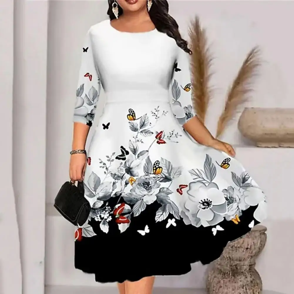 

2023 New Women’s Dresses 3d Flowers Printing Women Shorty-Sleeved Tops Summer Fashion Loose A-Line Elegant Casual Ladies Dresses