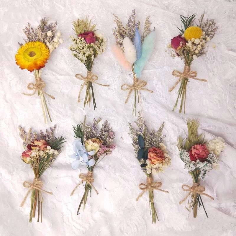 

Mini Dried Flower Bouquet Artificial Natural Rose Gypsophila Dry Flowers Diy Valentine'S Day Birthday Present Decor Accessories