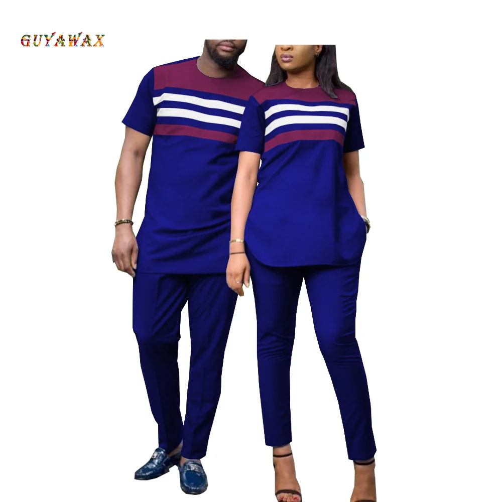 

Custom African Clothes for Couples Women Ankara Print Top and Pants Sets Bazin Riche Couples Matching Men Top and Pants Set Love
