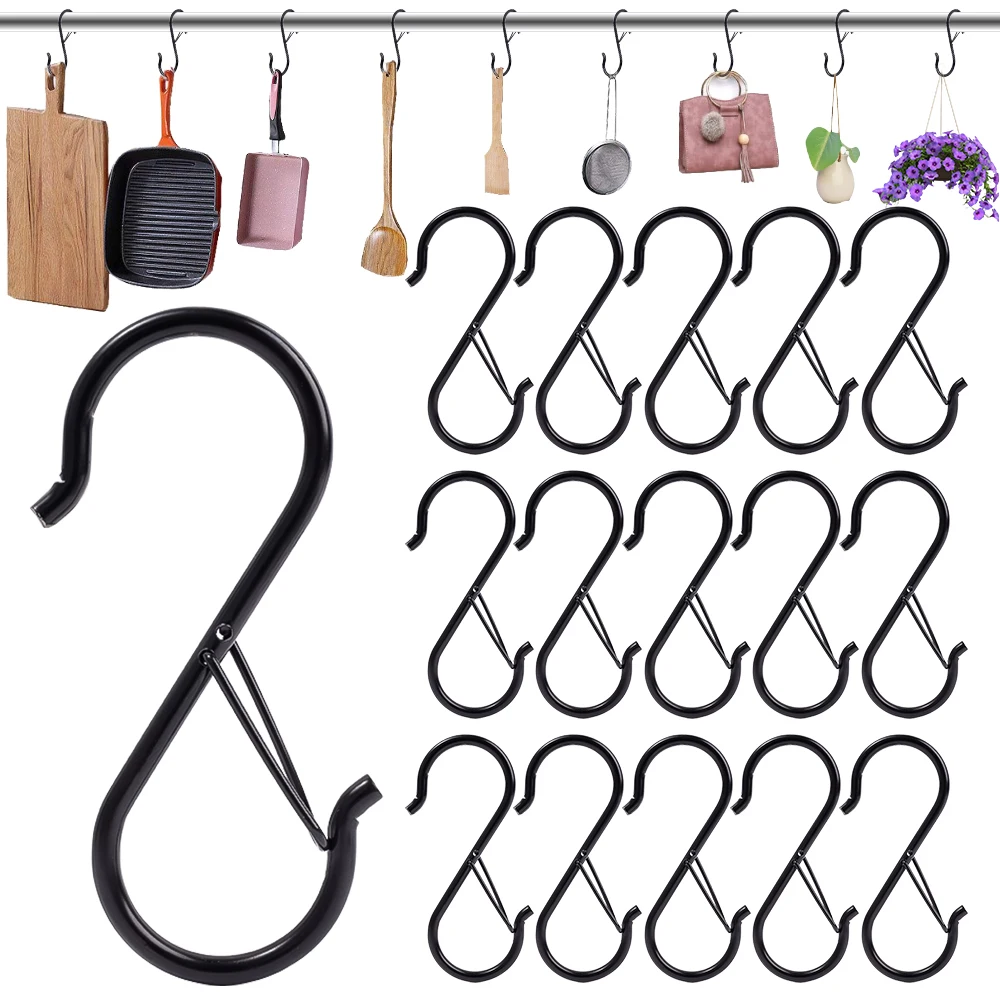 

10pcs S-Shape Metal Hook Multi-function Hanging Heavy Duty Holder With Safety Buckle For Plants Towel Bathroom Organizer Hooks