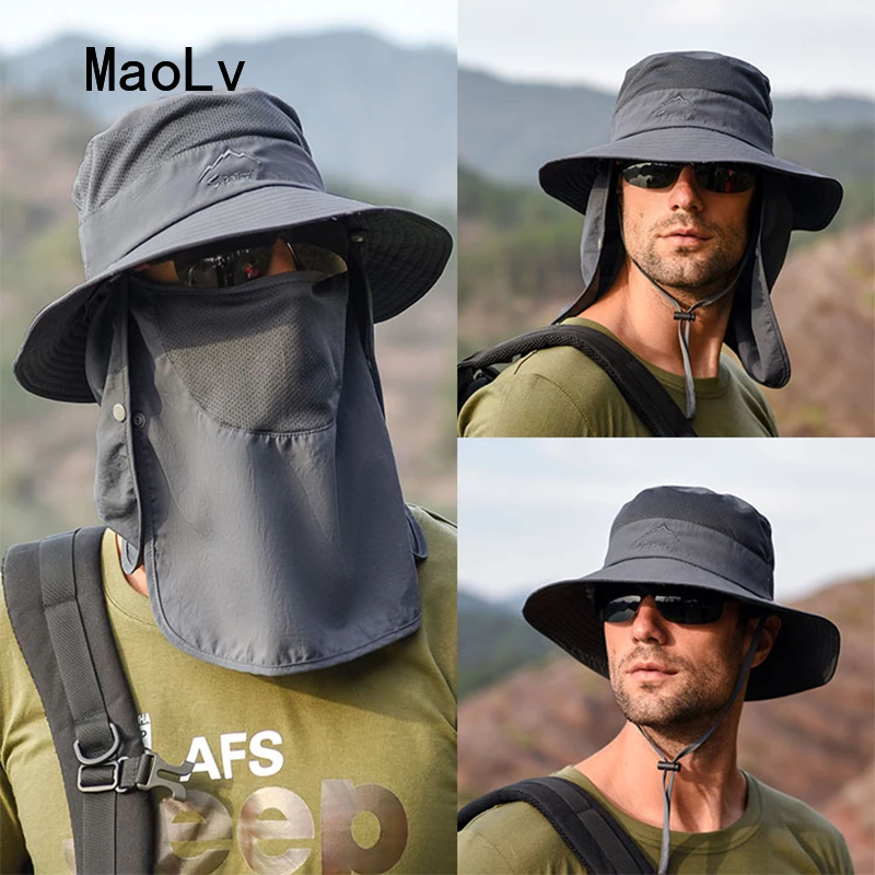 Hat Men Summer Visor Hat Face Neck Protection Sunshade Sun Hats Women Anti-UV Bucket Hat Outdoor Fishing Hiking Safar Cap