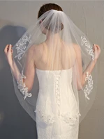 1 tier bride wedding veil for women fingertip bridal tulle veil lace with comb and cut edge for wedding hen party 2022