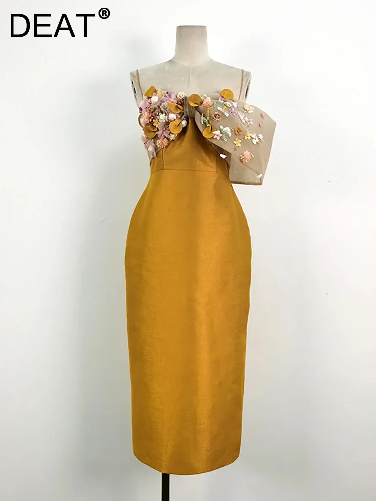 Женское облегающее платье с бантом DEAT летнее открытой спиной и жемчужинами