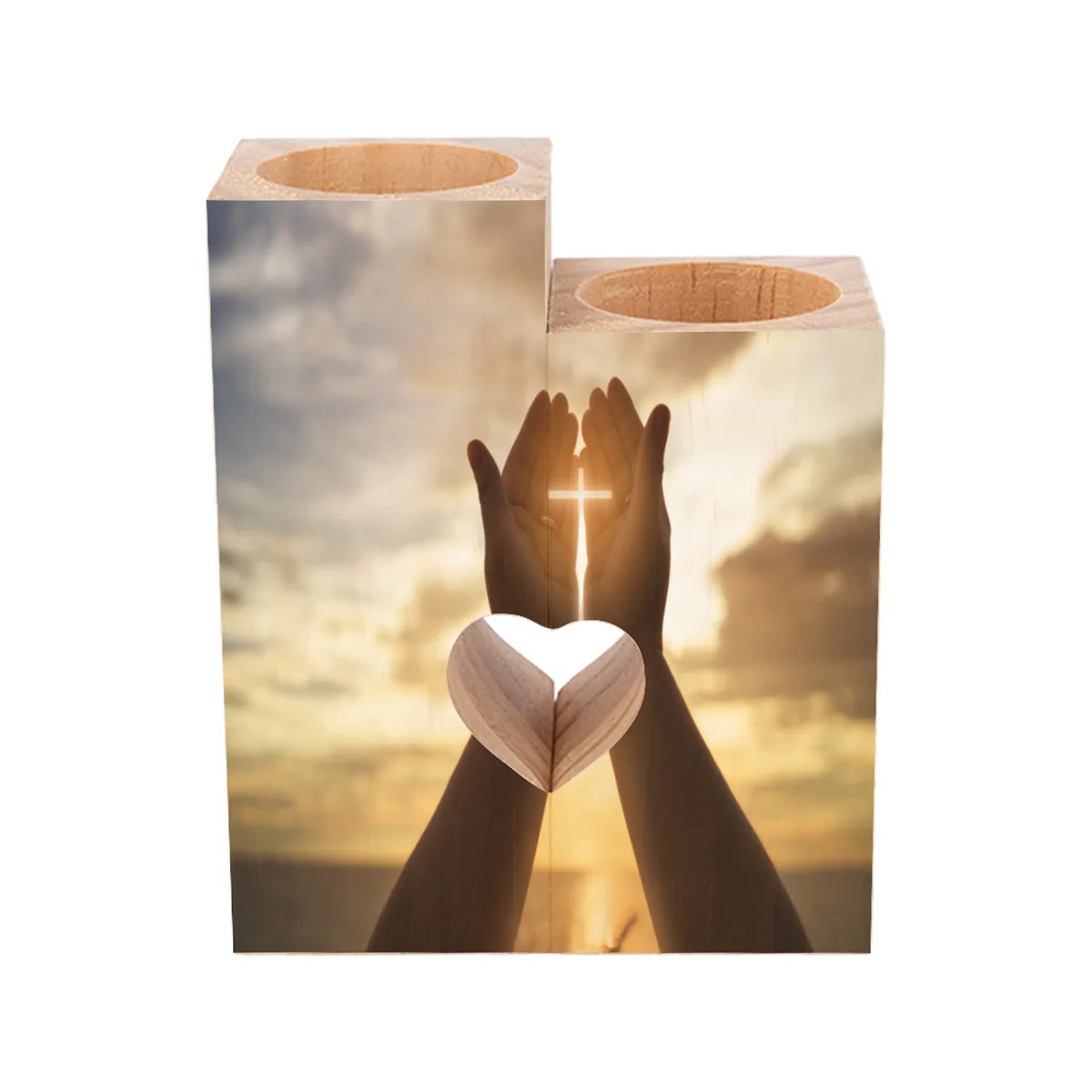 

Romantic Wooden Tea Light Candle Holders Set Of 2 Hands Easter Cross Christian Bless God Decorative Heart Shaped Wood Tealight H