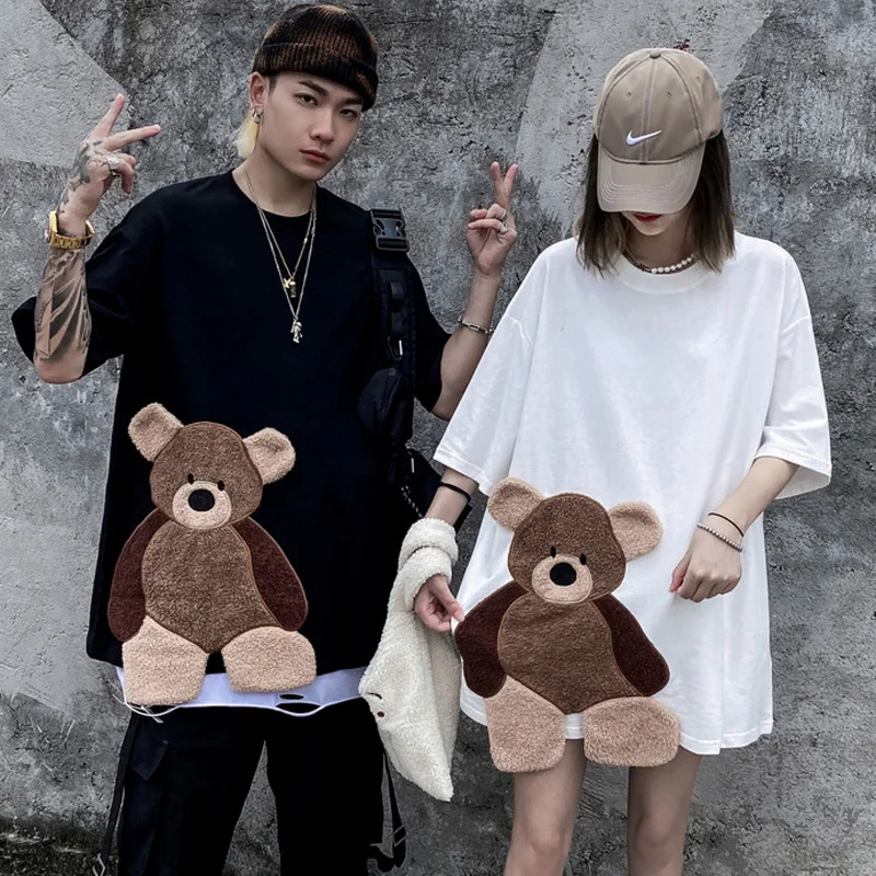 

Oversize Loose Large Size Couple Wear Ins Bear T-shirt Men and Women Pure Cotton Streetwear Anime T Shirt Cartoon Tshirts