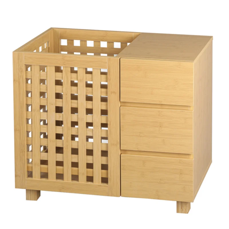 

Wood Laundry Hamper，Bathroom Storage Basket with Drawer[US Stock]