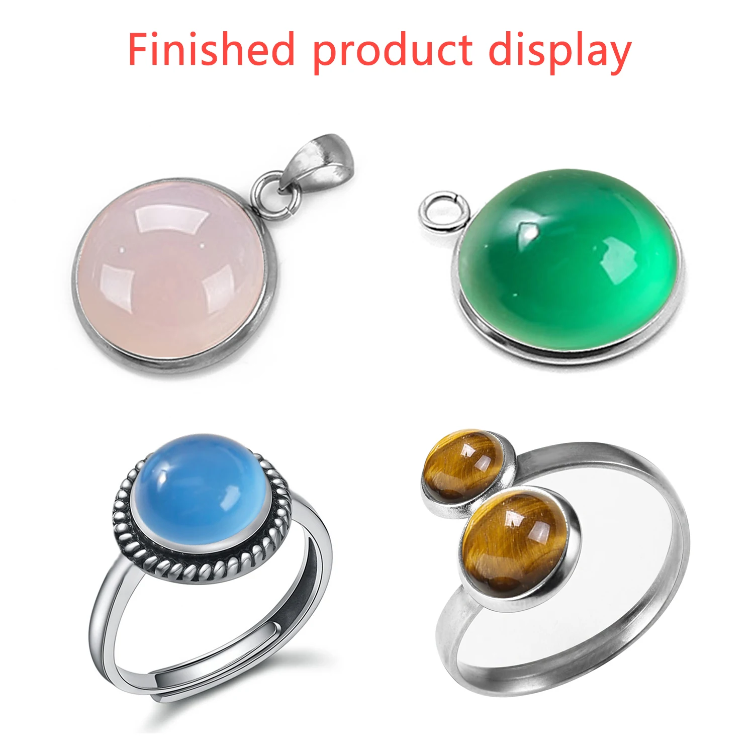 10Pcs 3-14mm Natural Stone Beads Round Loose Beads Cabochon Cameo Fit 3-14mm Blank Ring Base Pendant Tray DIY Jewelry Makeing