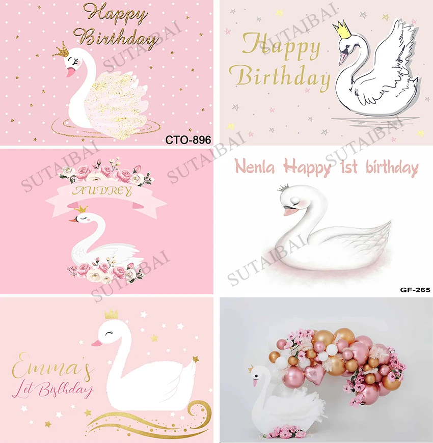 

1st Birthday Backdrop Photophone Swan Decor Party Pink Custom Girl Photocall Wallpaper Baby Shower Background Banners
