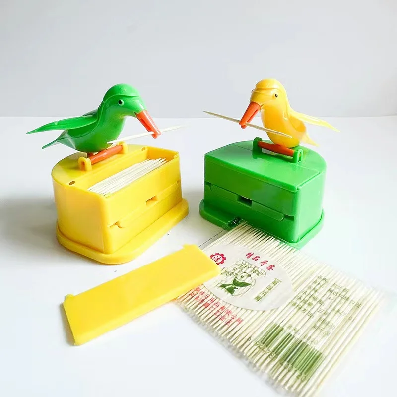 

Press Automatic Toothpick Box ABS Plastic Creative Cartoon Bird Toothpick Box Automatic Toothpick Containing 55 Pcs Bamboo Stick