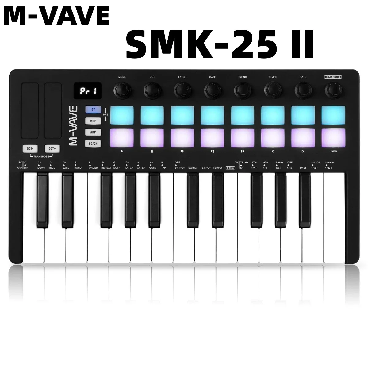M-VAVE II MIDI Pad контроллер клавиатура USB Mini 25 клавиш 16 RGB барабанные колодки 8 ручек с