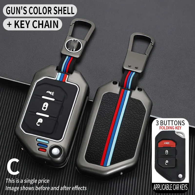 

2 3 Button Car Key Case Cover for Jeep Wrangler JL TJ Gladiator JT 2018 2019 Remote Keyless Bag Accessories Keychain