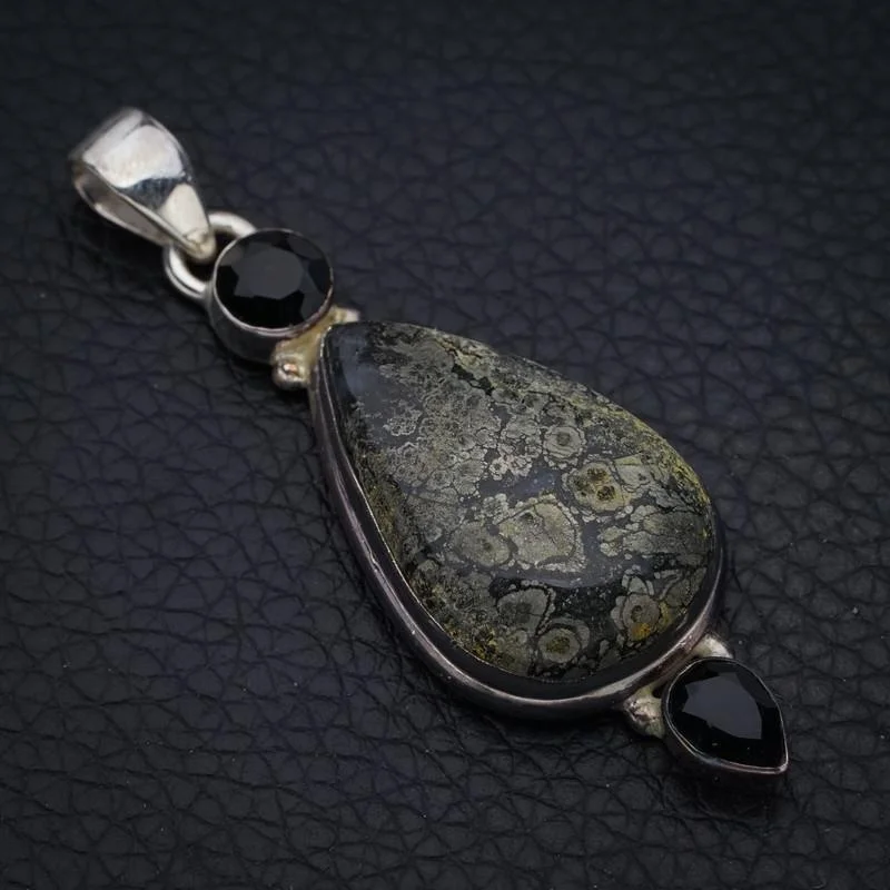 

Черная ониксовая подвеска ручной работы «StarGems», серебряная подвеска 2,25 дюйма F4292