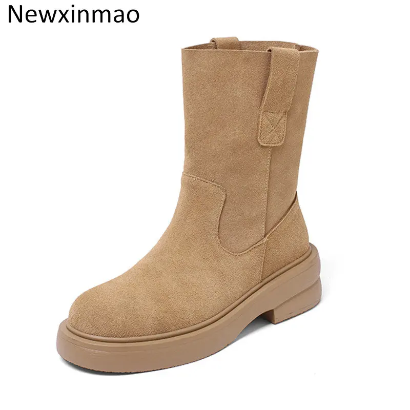 

Новинка 2022, ботинки челси, массивные ботинки, женская зимняя обувь, замшевые ботильоны из коровьей кожи, черные женские осенние модные ботин...