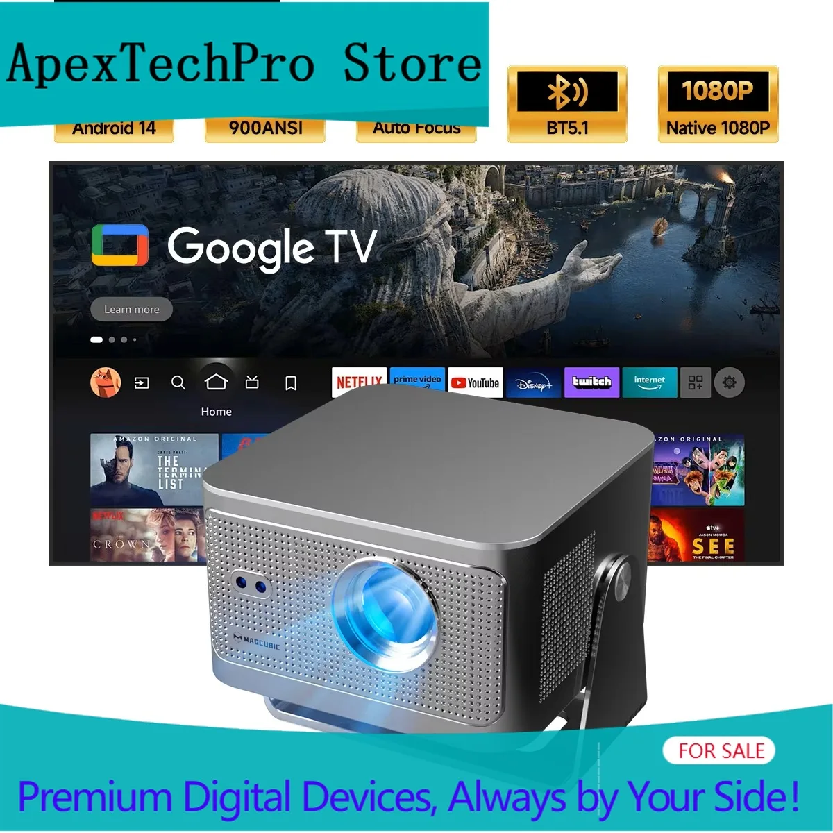 Фото Проектор ApexTPMagcubic HY350GT 900 ANSI с Google TV, разрешением 1080p, автофокусом, портативный, для домашнего кинотеатра на Android №1
