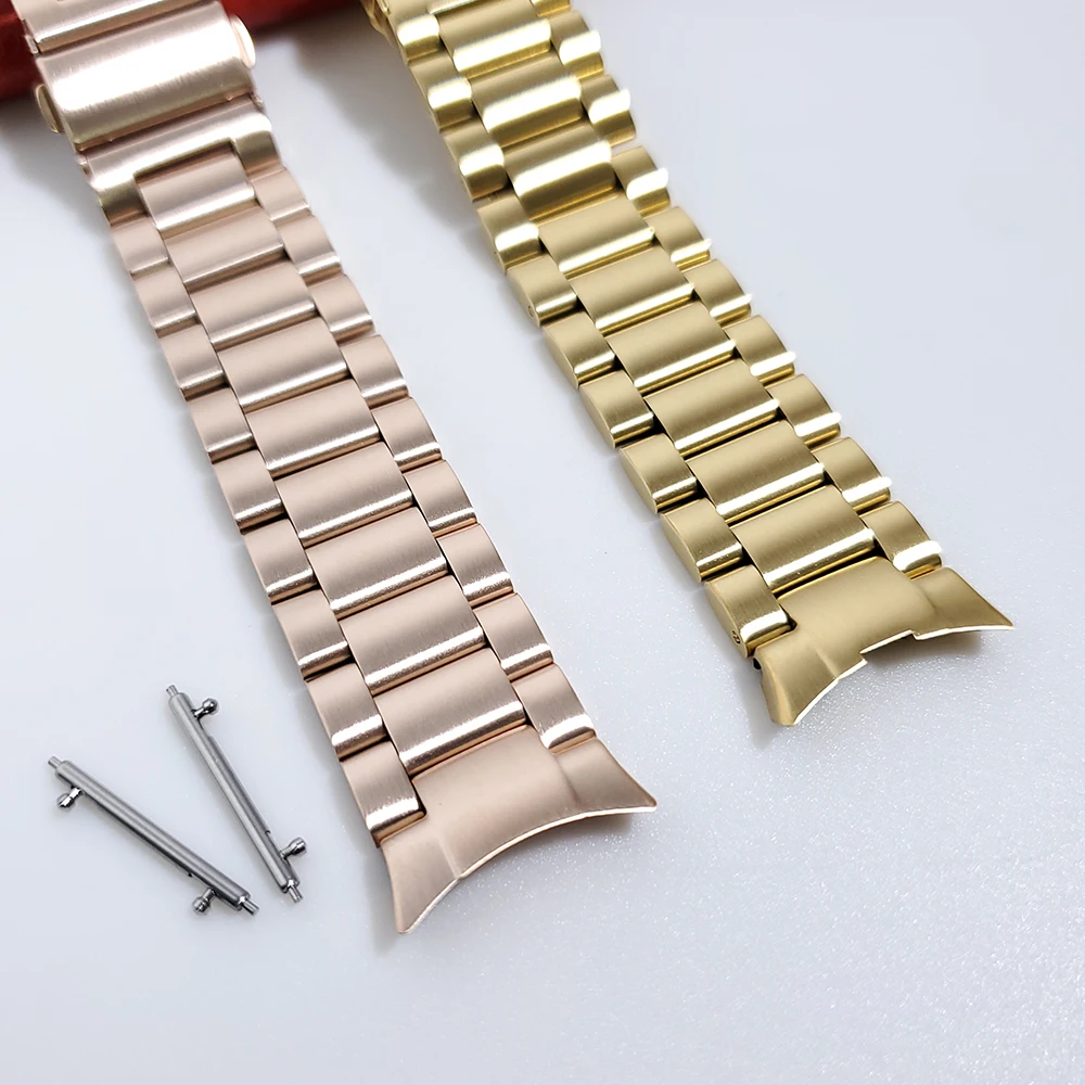 

For Samsung Galaxy Watch 4 Classic 46mm 42mm/44mm 40mm Replacement Strap Bracelet Curved end Stainless Steel No Gap Metal Band