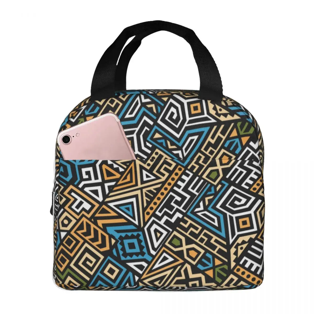 Lunch Bags for Women Kids Creative Ethnic Style Square Geometric Thermal Cooler Portable Picnic Oxford Lunch Box Handbags