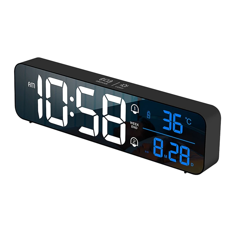 

Цифровой светодиодный Будильник с отображением температуры и даты, настольные зеркальные часы, украшение для дома и стола, настольные часы