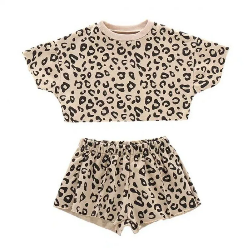 

Baby Girls Clothing Outfits Leopard Print Summer Newborn Infant Sleeveless T-shirt Shorts 2pc/Sets Clothes Kids Clothes Girls