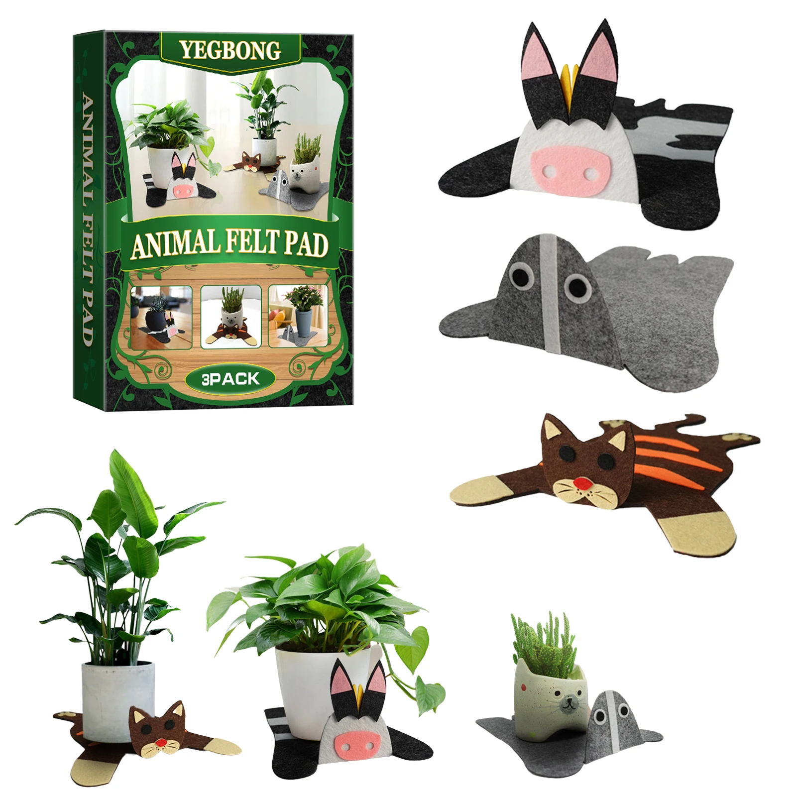 

Felt Cup Coasters Cartoon Animal Dining Mat Animal Insulation Mug Coaster 3Pcs Absorbent Dining Pads For Beverage Drink Beer