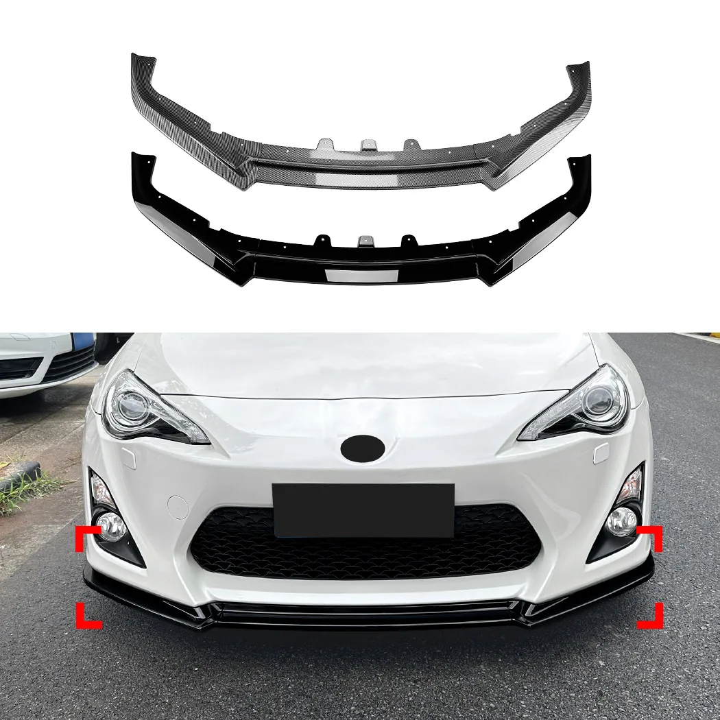 Фото Спортивный однослойный передний сплиттер (накладка на бампер) для Toyota GT86 ZN6 2012-2016, глянцевый черный с карбоновым принтом, аксессуар №1