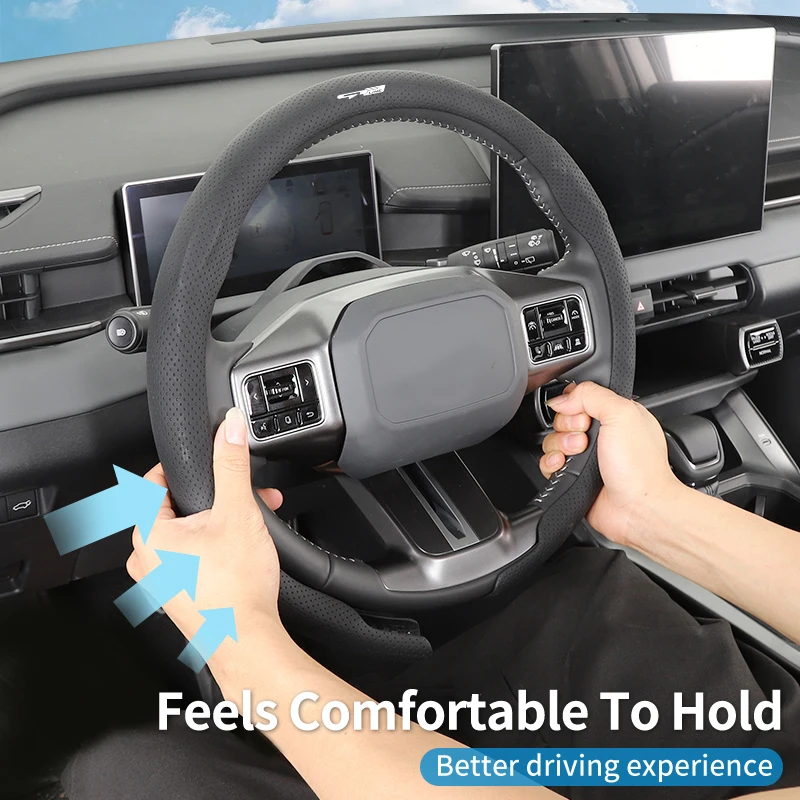 Фото Кожаный чехол на руль автомобиля с перфорацией для KIA GT Line, Forte, Seltos, K5, Sportage, Ceed, Soul, Cerato, Sedon №1