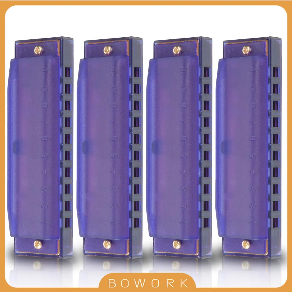 

4PCS Student Harmonicas 10-hole Children Musical Educational Music Toys Diatonic Harmonica ABS Resin Copper Reeds Gift-Purple