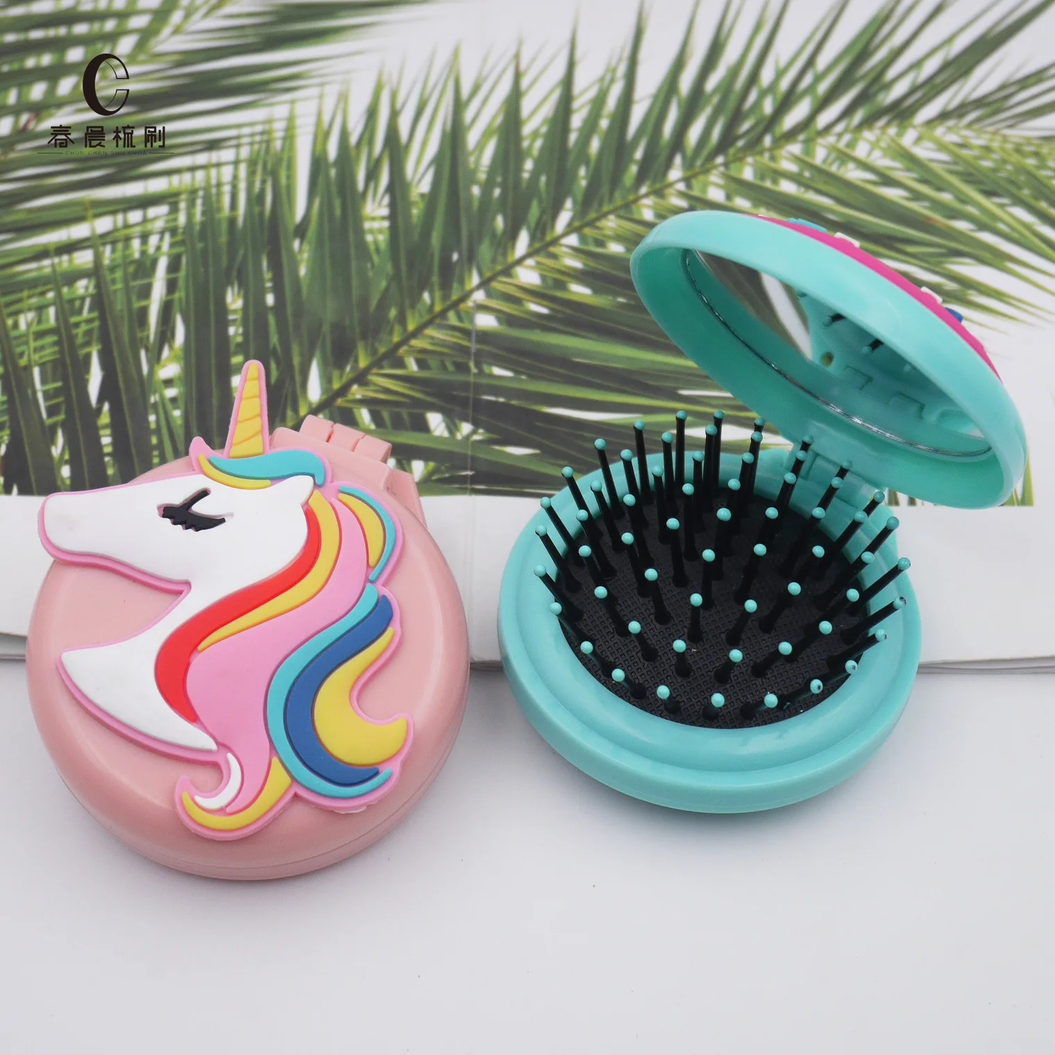 

New Girl Cute Portable Mini Folding Massage Hair Comb Airbag Round Travel Hair Brush With Mirror Anti-static Hair Accessories