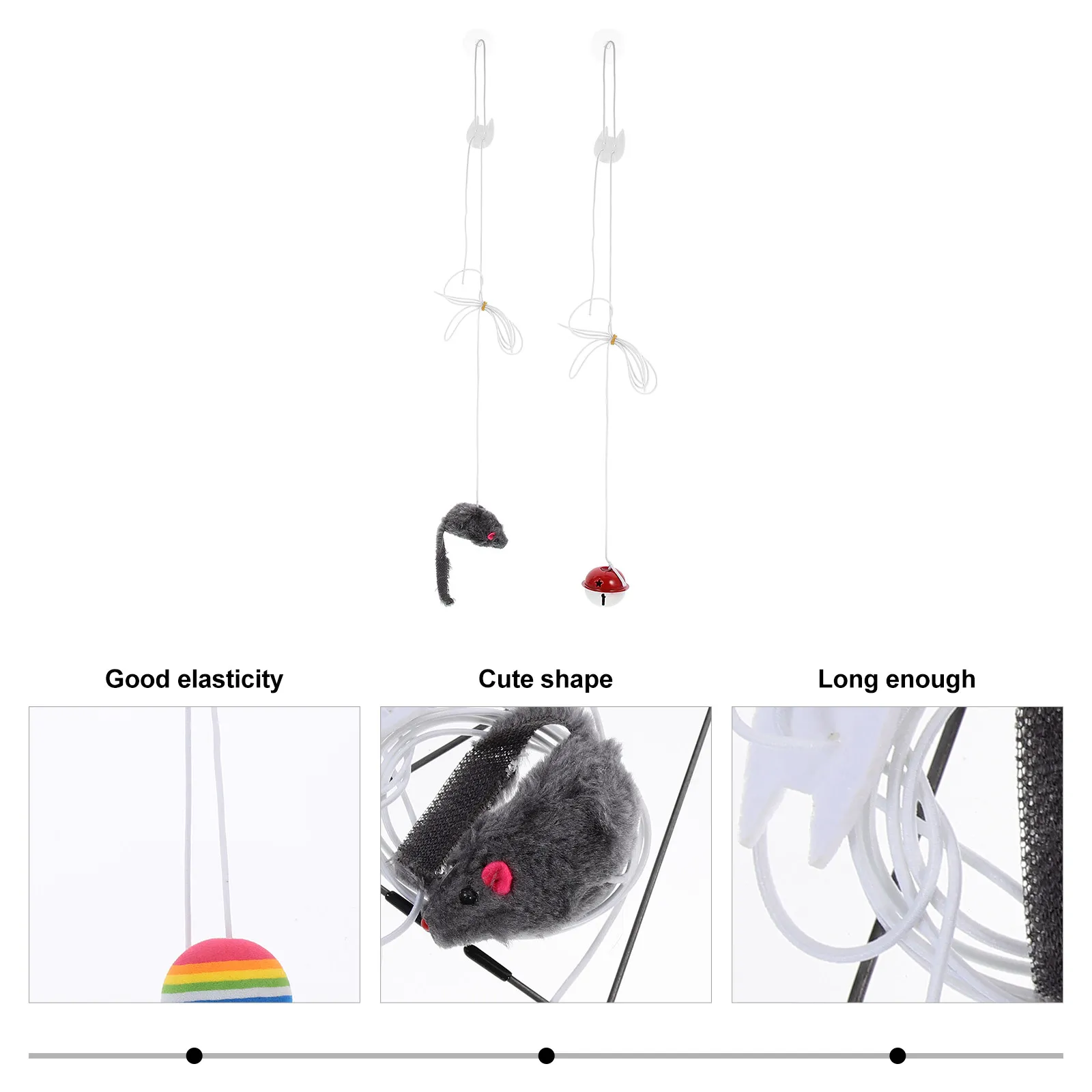 Фото 2 комплекта: Игрушка-дразнилка для кошек с подвеской на дверной проем, дизайн с мышкой и колокольчиком, прочная, устойчивая к царапинам, для самостоятельной игры в помещении №2