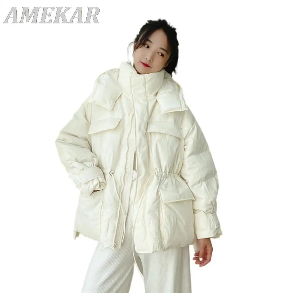 Winter Hooded Down Jacket Women 90% White Duck Down Puffer Feather Coat Female Thick Warm Fluffy Parkas  Windproof Snow Outwear