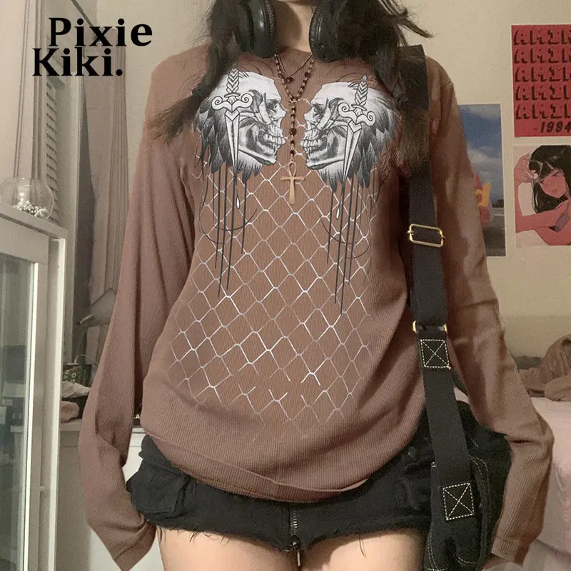 

Женская футболка с длинным рукавом, принтом черепа