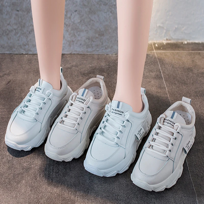 Women's Vulcanized Shoes Lace Up Thick Bottom Solid Shallow Female Sneakers Fashion Comfortable Leisure Concise Ladies Footwear