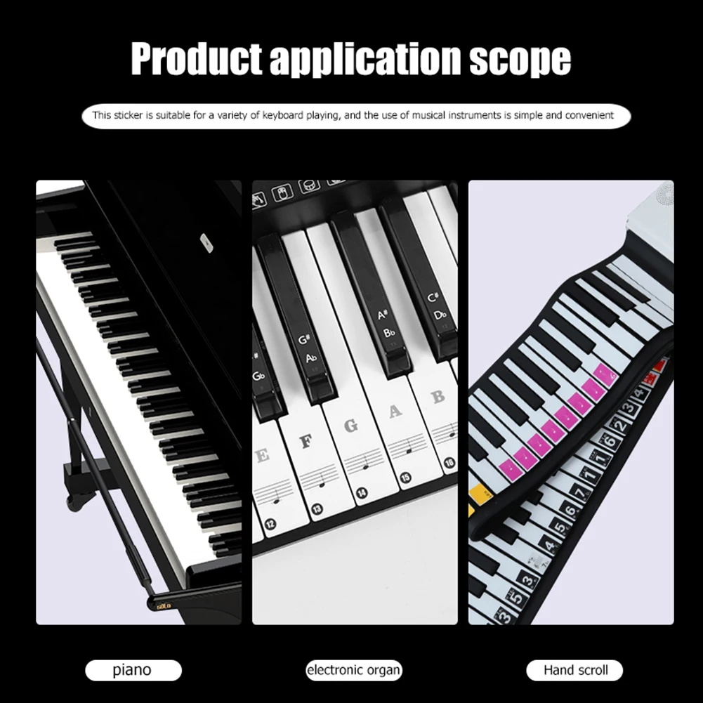 

PVC Piano Key Black Letter Stickers Lightweight Portable Music Elements for 37 49 54 61 88 Keys Electronic Keyboard