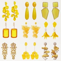 fashion yellow series crystal acrylic rose flower petals long dangle earrings for women romantic elegant luxury design jewelry
