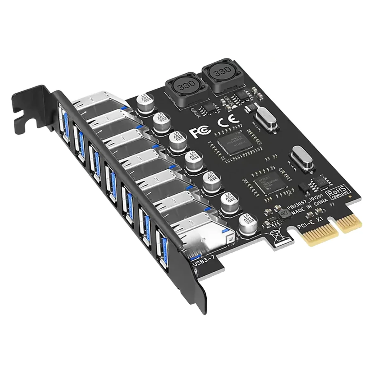 

7 Ports USB 3.0 PCI Adapter Card USB Expansion Card, PCIe Riser Card for PC, Linux / WindowsXP/ 7/ 8/ 8.1/