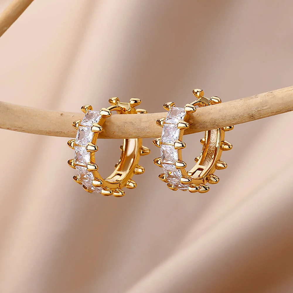 

Luxury Zirconia Hoop Earrings for Women Gold Plated Stainless Steel Piercing Earring 2023 Trend Fashion Aesthetic Jewelry aretes