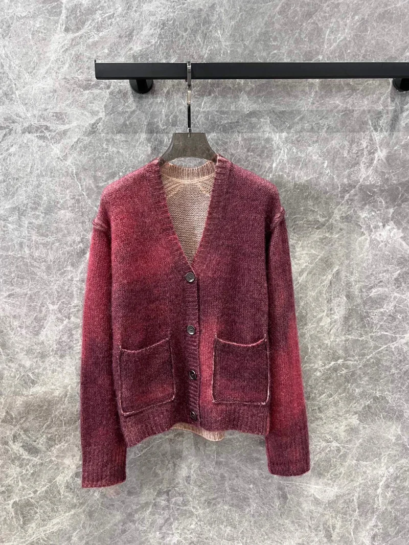 Кардиган для женщин осень 2024 новинка эластичный вязаный топ с v-образным вырезом