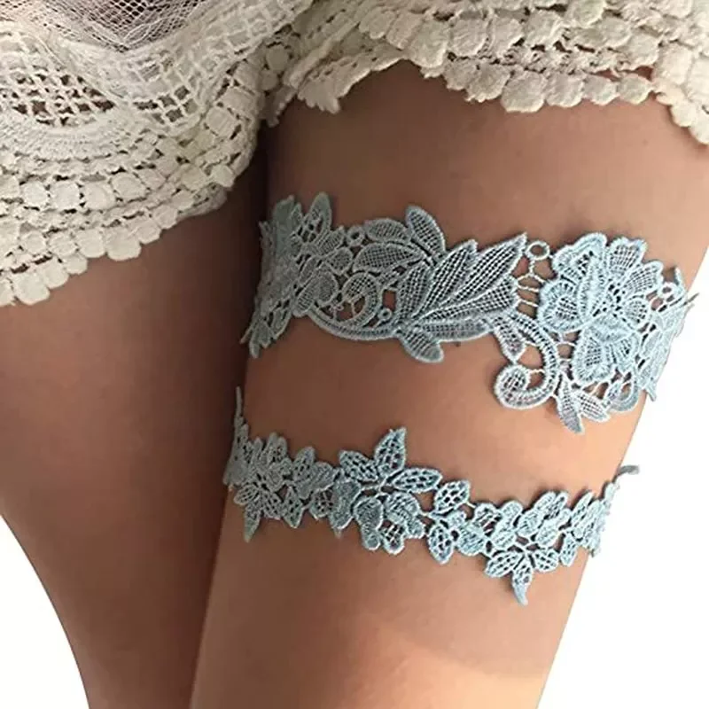 Bridal Lace Leg Ring Garter Belt Wedding Garter Blue White Embroidery Floral Fashion Sexy Bridal Thigh Ring Garter Belt