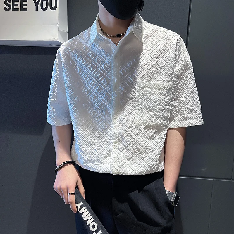 

2022 Summer Fashion Shirts for Men Half Sleeve Loose Casual Shirt Black White Lapel Streetwear Men Clothing Social Party Tops